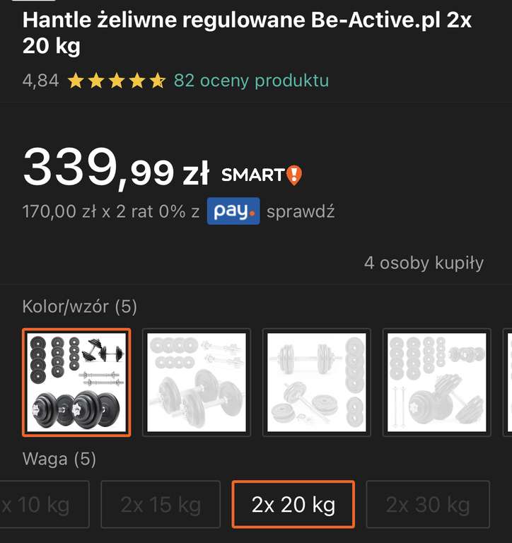 Hantle ŻELIWNE 40kg(2x20kg) regulowane (0zl dostawa Allegro Smart)