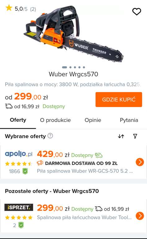 Pilarka spalinowa 3,8kW/5,2KM WUBER WR-GCS-570
