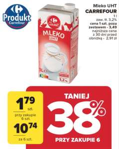 Mleko 3,2% 1l 1.79zł/szt przy zakupie 6 - Carrefour