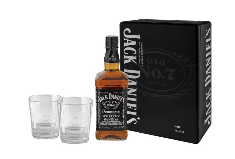 Whiskey Jack Daniel's 0,7L w zestawie z 2 szklankami, w puszce prezentowej @ Winnica Lidla