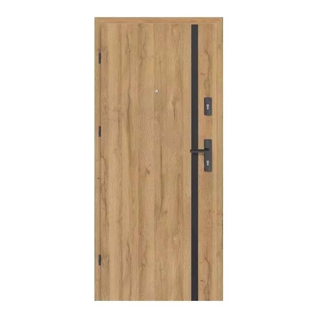 Zestawienie drzwi pokojowych i zewnętrznych w promocji np. Drzwi wewnątrzklatkowe Ateron 80 (lewe, dąb grandson, czarna linia) za 998 zł