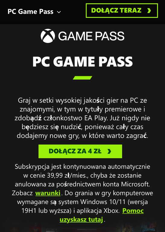 Pc Game Pass dla nowych za 4zl