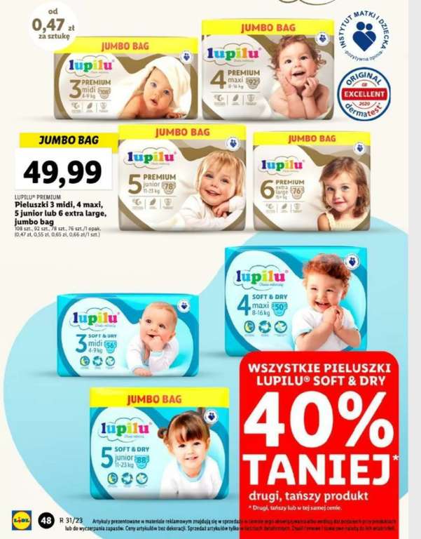 Pieluszki Lupilu Soft & Dry, drugi produkt -40% Lidl