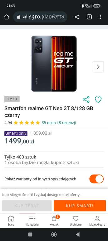 Smartfon Realme GT neo 3t 8/128