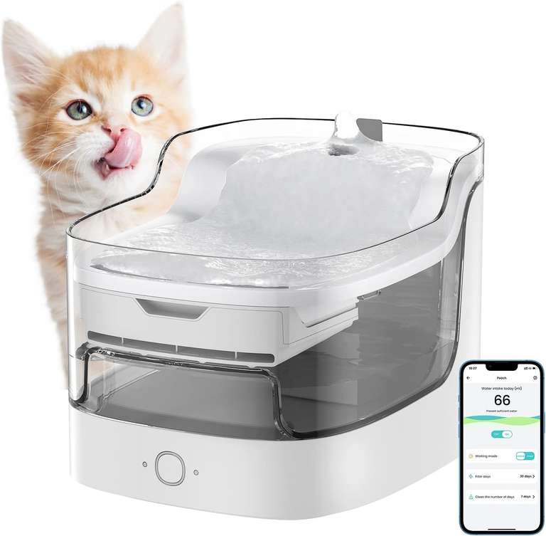 Inteligentna fontanna dla kotów, fontanna wodna Lefant z aplikacją, ilość wody pitnej i przypomnienie o piciu wody, 8 warstw filtracji