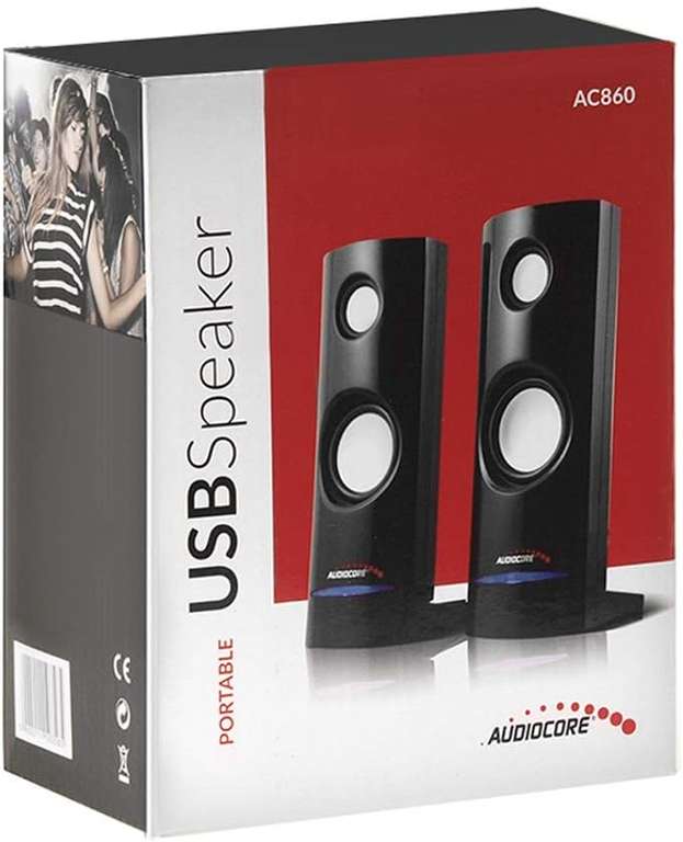Audiocore AC860 Głośniki Stereo 2.0, Czarne, do Komputera, Laptopa, Podświetlenie LED, na USB 8W, z MiniJack