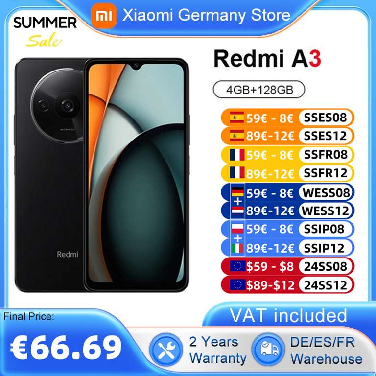Smartfon Redmi A3 4GB+128GB Global USD74