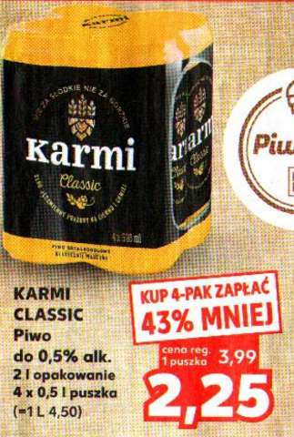 Piwo Karmi Classic puszka 0,5L cena 1 puszki przy zakupie 4-paka @Kaufland