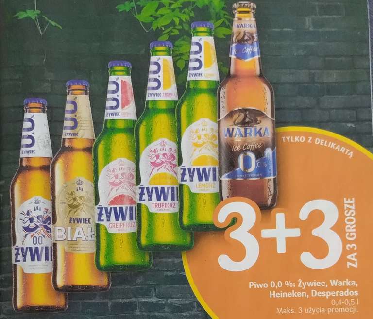 Piwo Żywiec Białe 0,0% i inne bezalkoholowe z browaru Warka, Heineken i Desperados 3+3 za 3 grosze @Delikatesy Centrum