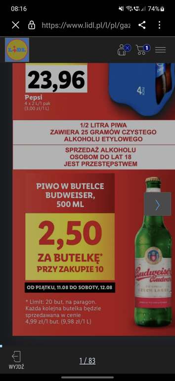 Piwo Budweiser (cena przy zakupie 10 sztuk)