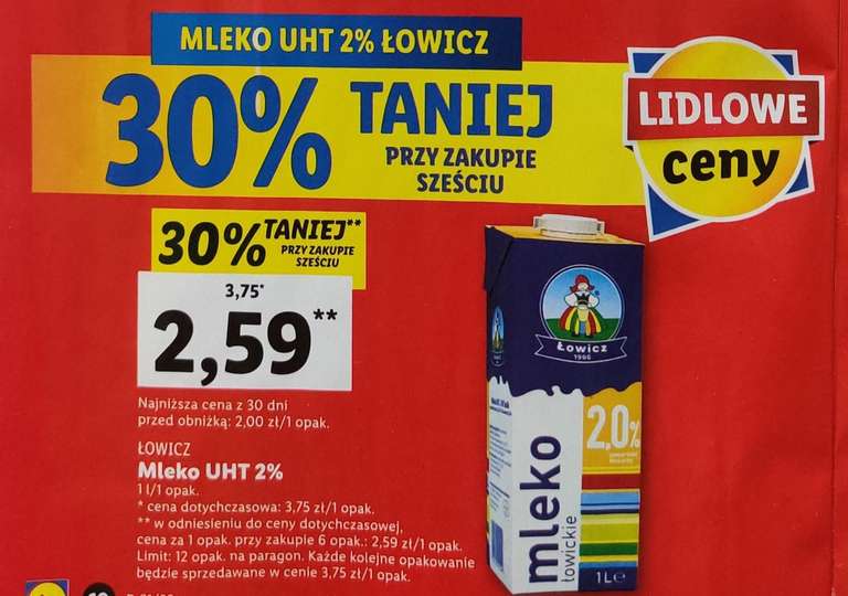 Mleko UHT 2% ŁOWICZ 1L. LIDL