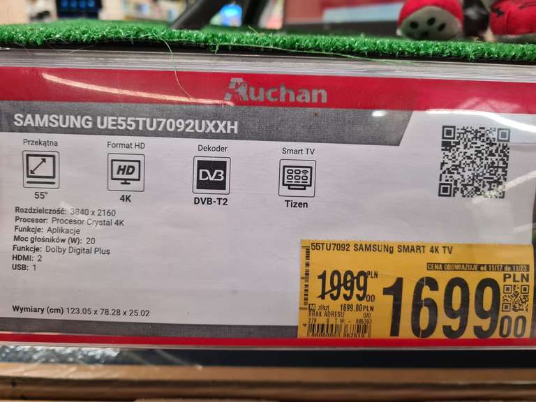 TV Samsung 55 cali model UE55TU7092uxxh Auchan lublin