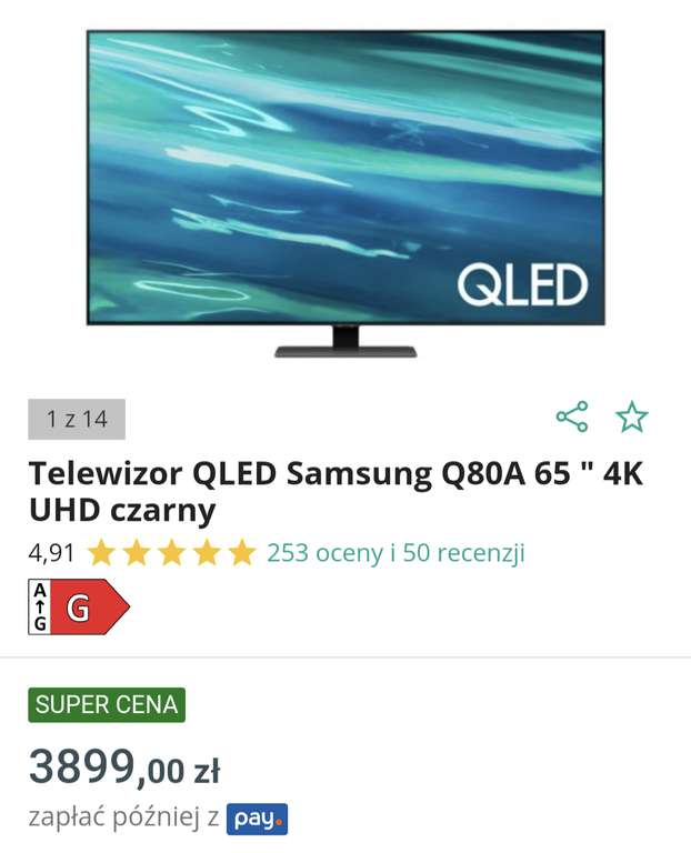 TV SAMSUNG QLED QE65Q80AATXXH z darmową