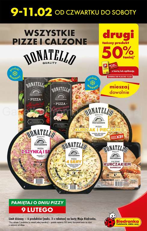 Wszystkie pizze i calzone Donatello -50% na drugą sztukę (9-11.02) z kartą - Biedronka