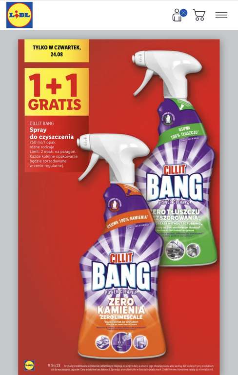 Lidl Cillit Bang spray 1+1 w czwartek. (cena za 1szt. przy zakupie 2)