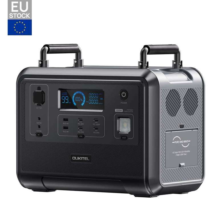 UPS Stacja zasilania OUKITEL P1201 960Wh LiFePO4 (1200W AC, ładowanie w 1.5h, 11 wyjść, LED) | Wysyłka z EU | 419 euro
