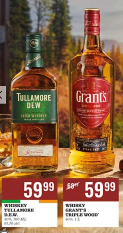 Whisky Tullamore Dew 0,7 i litrowy Grant's w Biedronce w cenie 59,99