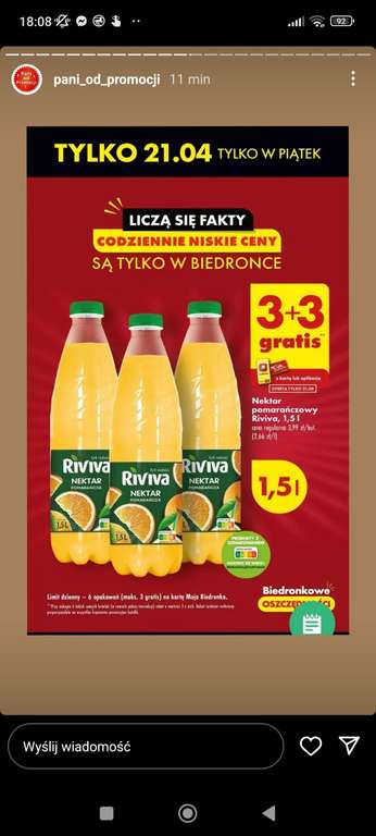 3+3 gratis Nektar pomarańczowy Riviva 1,5l Biedronka