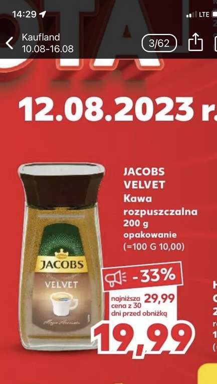 Kawa Jacobs Velvet 200g 19,99 zł Kaufland