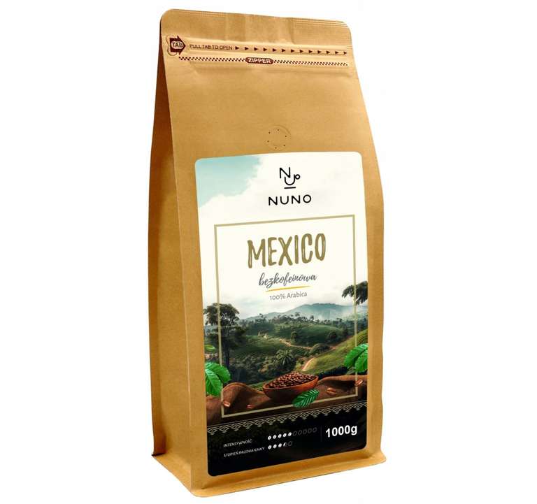 Kawa ziarnista, bezkofeinowa Nuno Meksyk - świeżo palona, 100% Arabica, 1kg