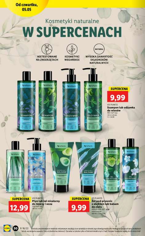 LIDL - Kosmetyki naturalne VIS PLANTIS - ceny od 9,99 do 12,99 zł.