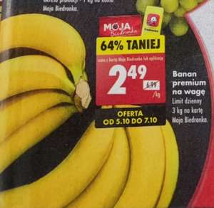Banany po 2,49 zł/kg (limit 3kg dziennie) Biedronka