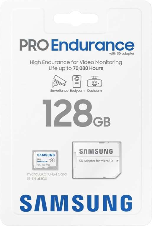 SAMSUNG PRO Endurance 128 GB microSDXC UHS-I U3 100 MB/s karta pamięci monitoringu wideo z adapterem (MB-MJ128KA)