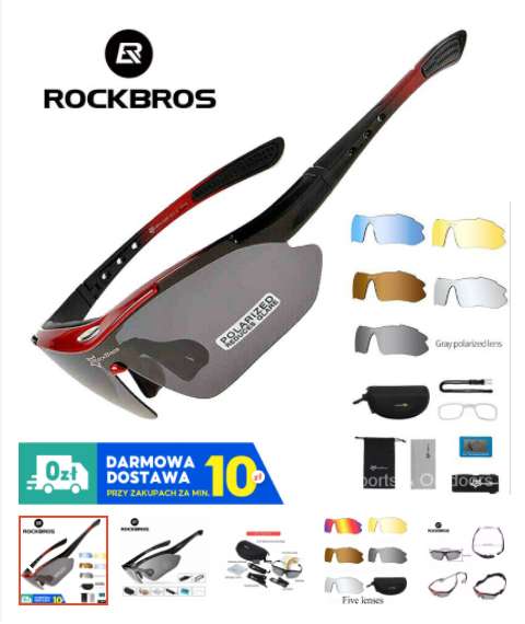 Okulary przeciwsłoneczne rowerowe ROCKBROS z polaryzacją, wymienne szkła, różne kolory - shopee