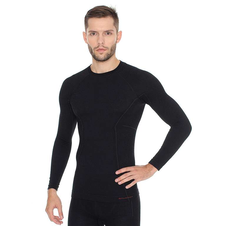 Brubeck, Koszulka termoaktywna męska z długim rękawem, Active Wool (wełna Merino), czarny,