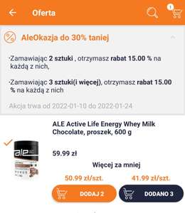 Odżywka białkowa ALE Active Life Energy Whey Milk Chocolate 600g (cena 1szt przy zakupie 3)