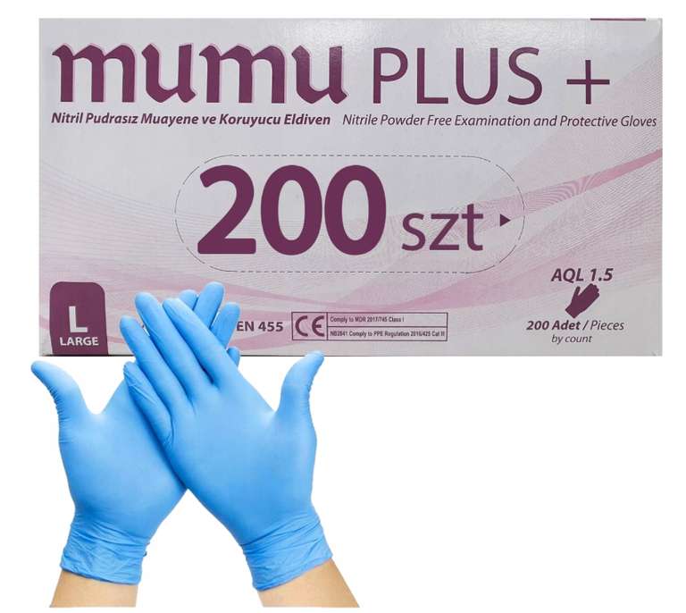 Rękawice Bezpudrowe Nitrylowe - 200 szt MUMU PLUS // rozmiar. L