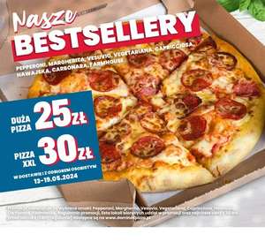 Domino's Pizza 25pln za dużą pizzę, 30pln za XXL w dniach 13.05 - 19.05 w dostawie i w lokalu