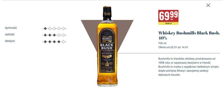 Whisky Bushmills Black Bush 0,7l - Biedronka - szklanka gratis