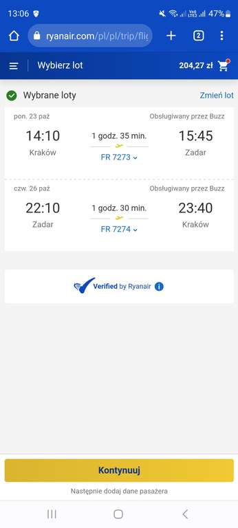 Lot Kraków-Zadar za 204PLN 23-26.10
