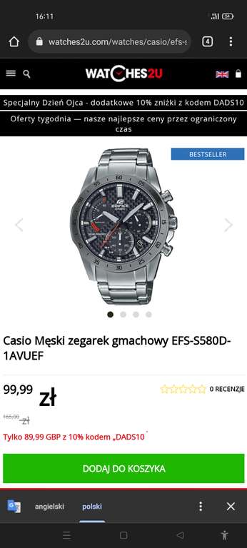 Zegarek męski Casio Mens Edifice Watch EFS-S580D-1AVUEF