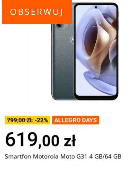 Allegro Days: Smartfon Motorola Moto G31 4/64GB Grey