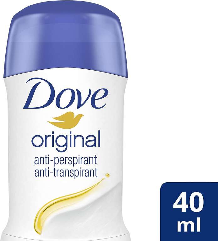 Dove Original Deo Stick Dezodorant w Sztyfcie, Biały/Niebieski, 6 x 40 ml