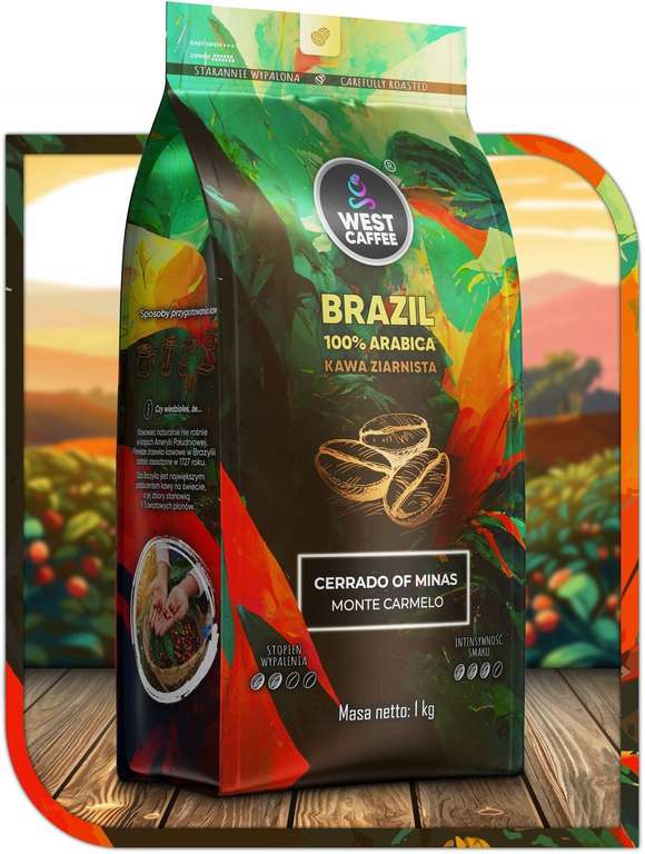 Kawa ziarnista West Caffee Brazylia Monte Carmelo - 100% Arabica, świeżo palona, 1kg