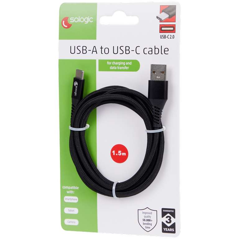 Kabel do ładowania i przesyłania danych Sologic USB-C, 1.5m w oplocie