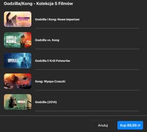 Godzilla/Kong kolekcja 5 filmów iTunes Apple TV