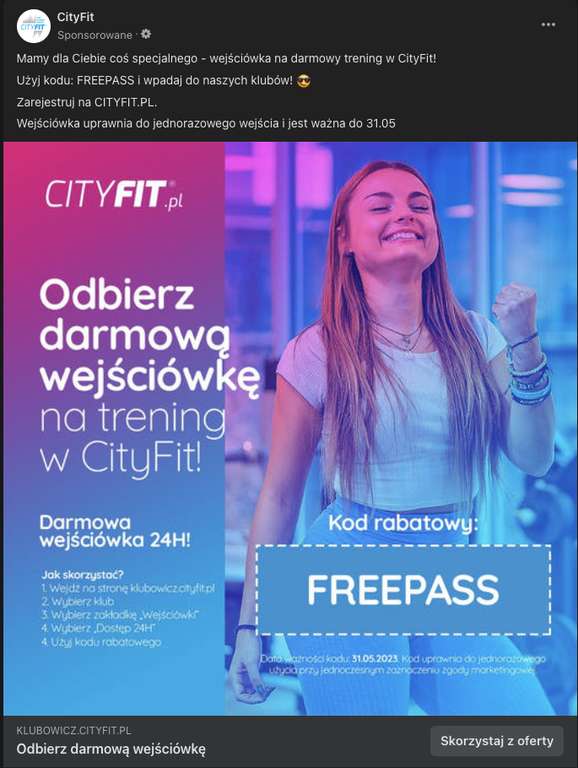 CityFit - darmowa wejściówka (do 31.05) [DRUGI TAKI KOD DZIŚ]