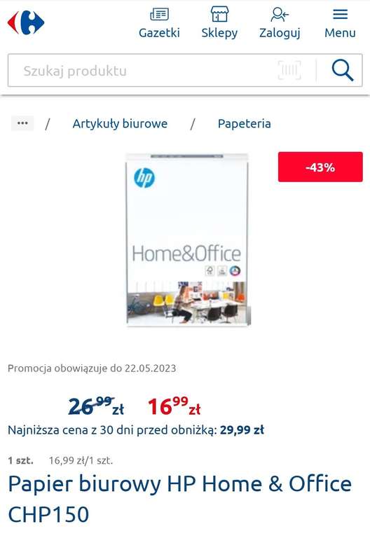 Carrefour Papier ksero HP home&office biały