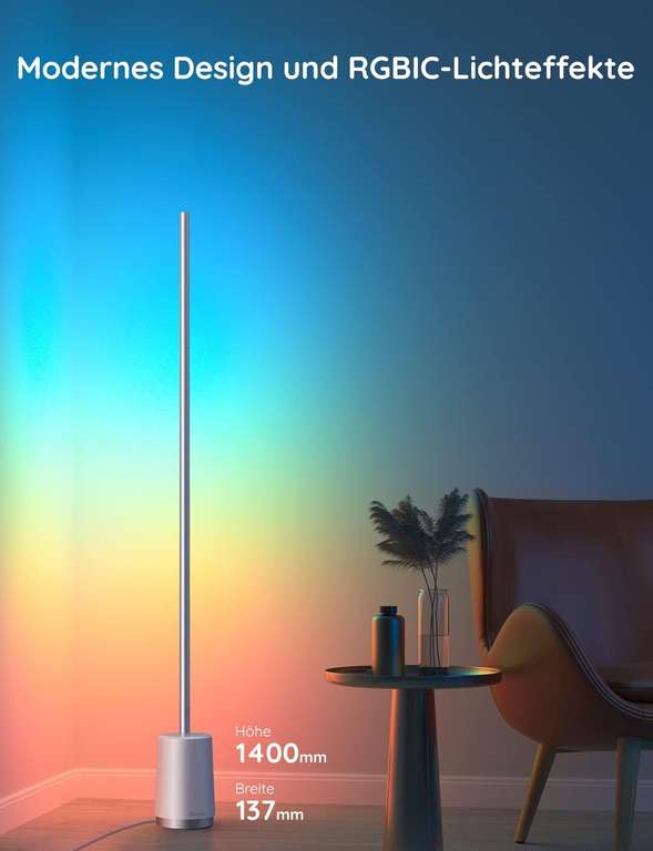 Govee Lyra H6072 | Inteligentna lampa podłogowa, lampa podłogowa WiFi RGBICWW współpracuje z Alexa i Asystentem Google, tryby muzyczne
