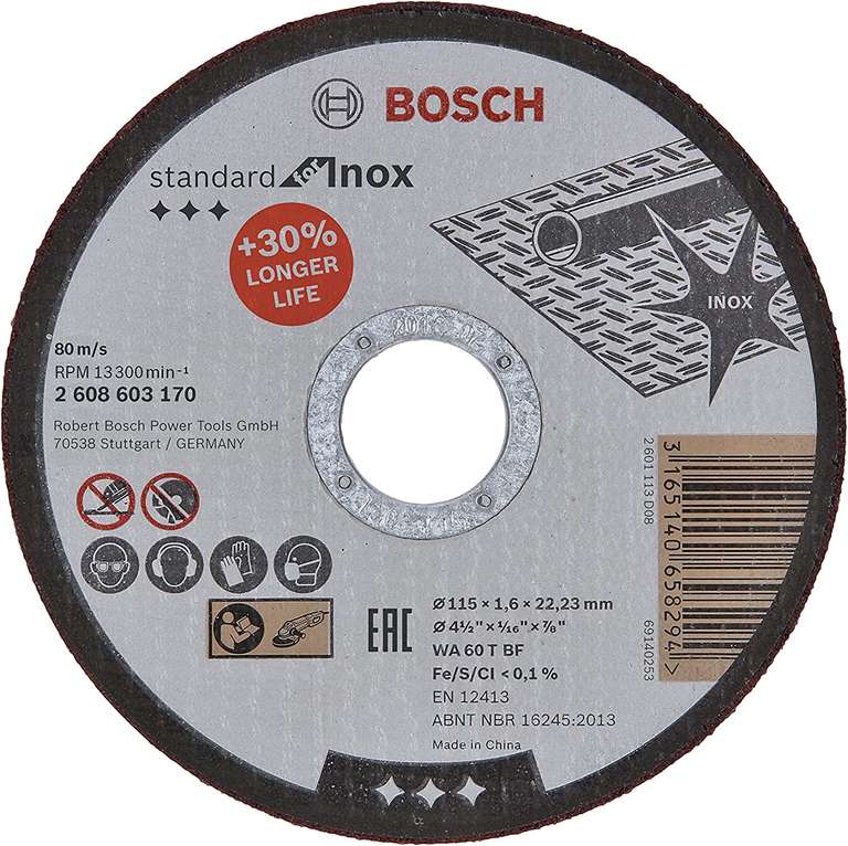 Bosch Professional Tarcza tnąca prosta Standard for Inox Rapido WA 60 T BF (do stali Inox, 115 x 1 x 22,23 mm)
