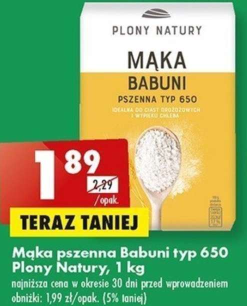 Mąka pszenna Babuni 650 za 1 złoty 89 groszy kilogram @Biedronka