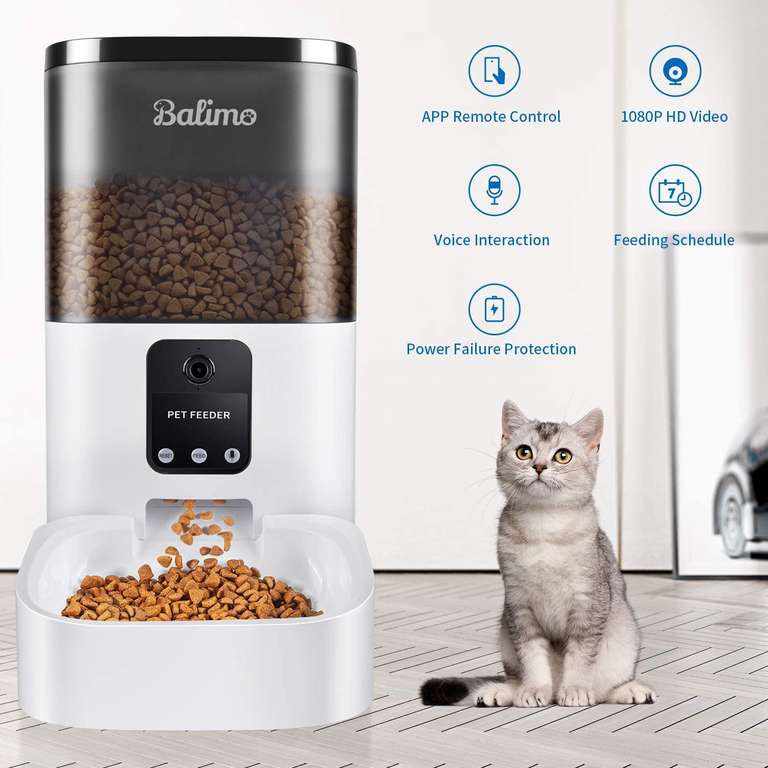 Balimo Lena 4L 2.4G WLAN Automatyczny karmnik dla psów i kotów z aplikacją, Kamera Full HD i Night Vision, programowany, 8 posiłków/dzień