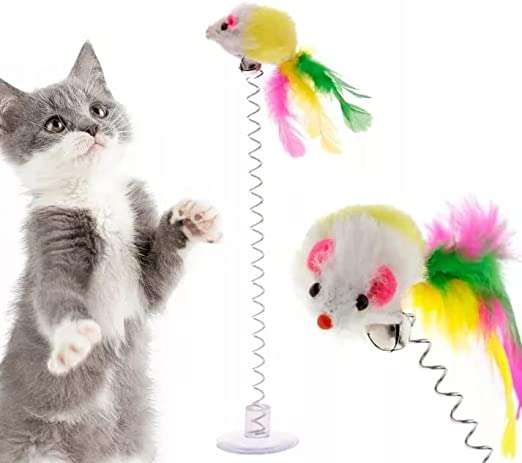 Zabawka dla kota myszka na przyssawce dzwonek