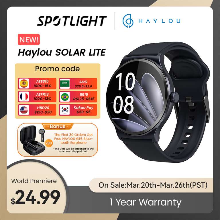 Smartwatch Haylou Solar Lite Bluetooth 5.3 $23.74