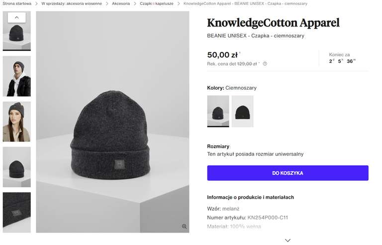 Wełniana czapka Knowledgecotton Apparel • 2 kolory