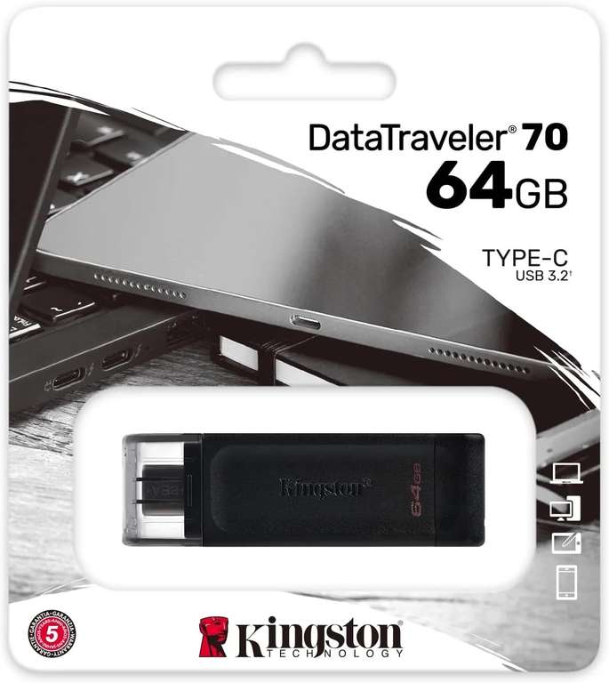 Pendrive USB-C Kingston DataTraveler 70, DT70/64GB USB-C - zapis/odczyt 15-30/100 MB/s - darmowa dostawa Prime